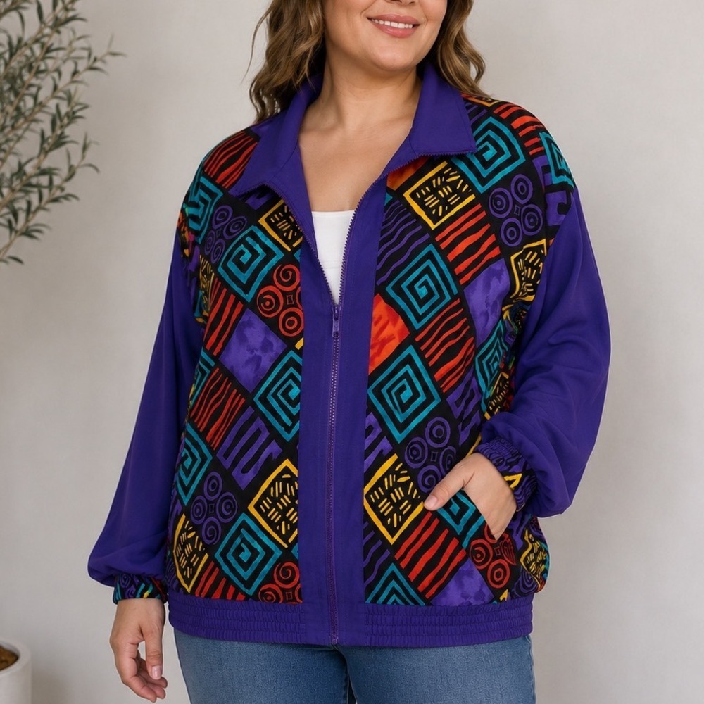 Vintage Victoria Morgan Sport Windbreaker Jacket Womens Large 80s 90s Colorblock